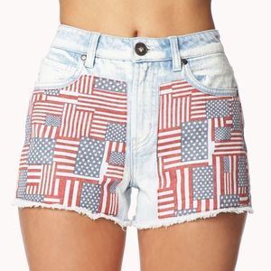 EUC Forever 21 American Flag Cut Off Jean Shorts
